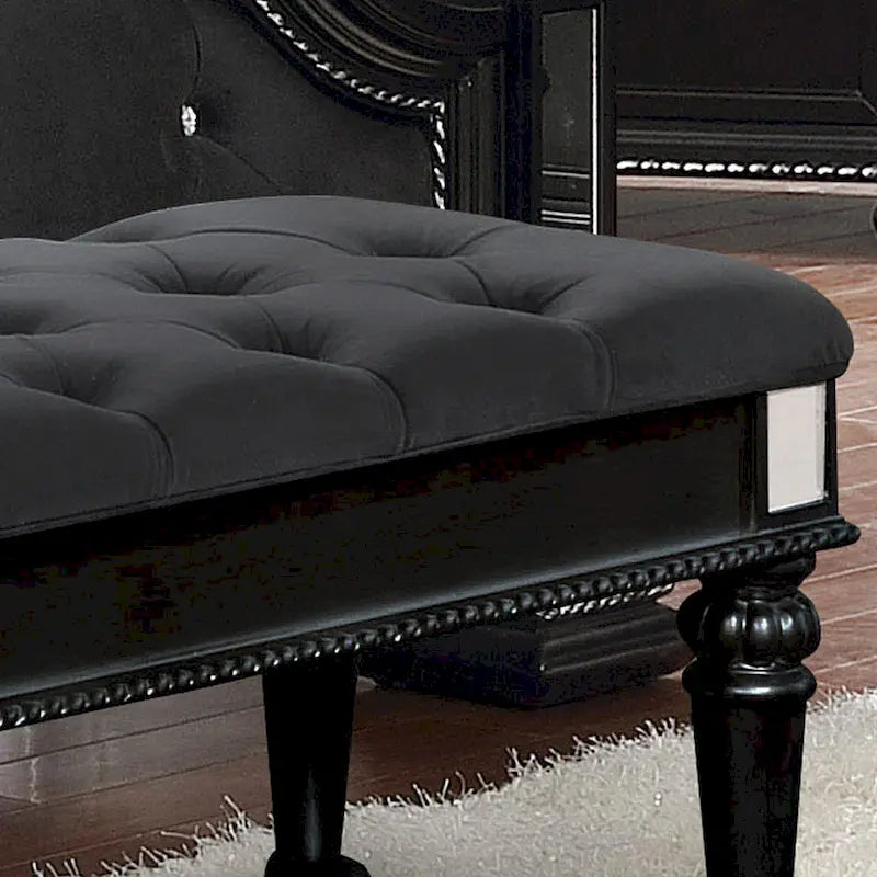 Traditional Fabric Tufted Upholstered Accent Bench with Mirrored Trim