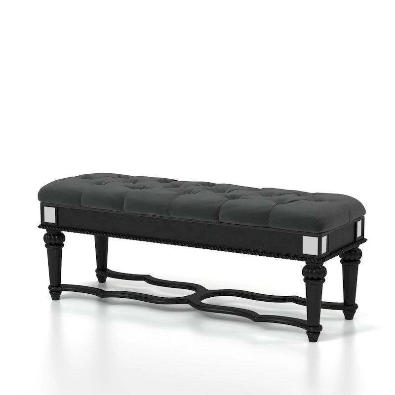 Traditional Fabric Tufted Upholstered Accent Bench with Mirrored Trim