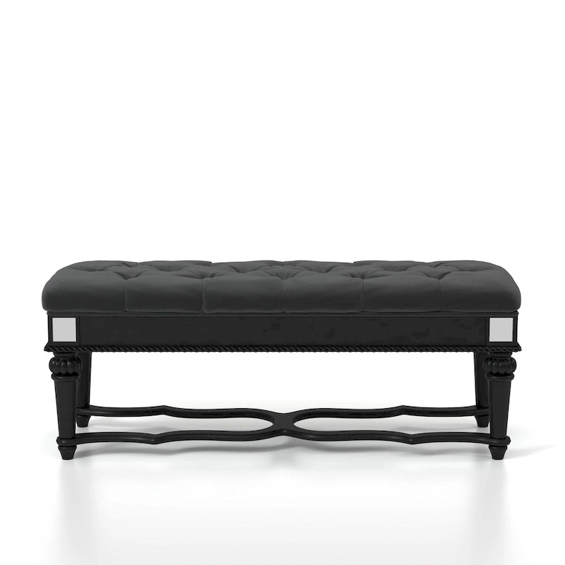 Traditional Fabric Tufted Upholstered Accent Bench with Mirrored Trim