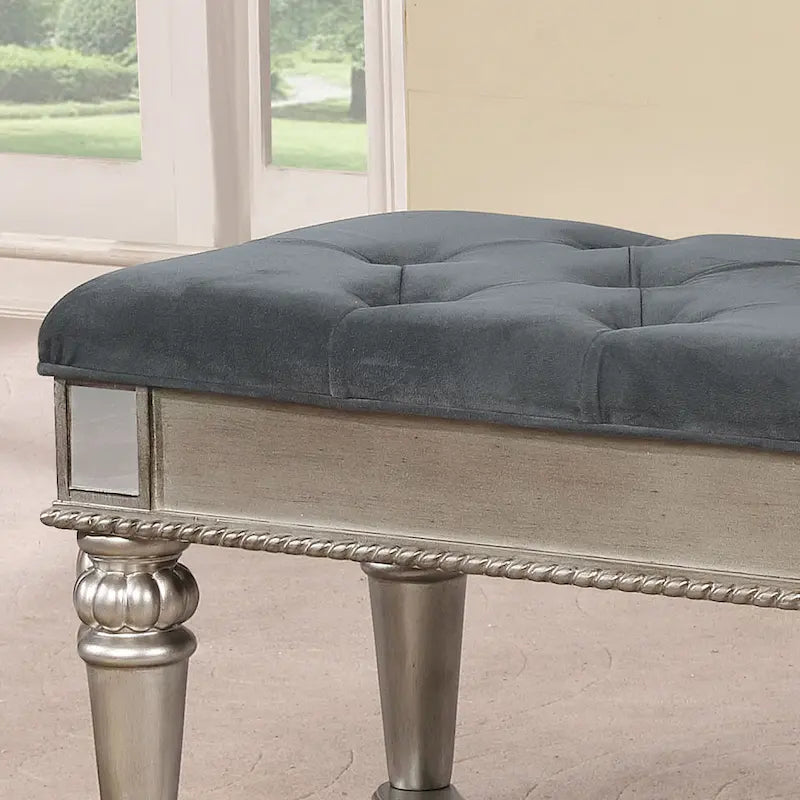Traditional Fabric Tufted Upholstered Accent Bench with Mirrored Trim