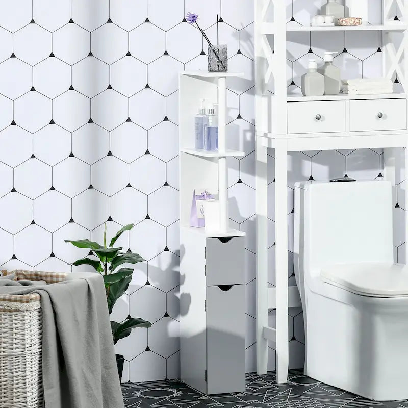 Tall Bathroom Storage Cabinet with 2 Open Shelves and 2 Door Cabinets Freestanding Linen Tower