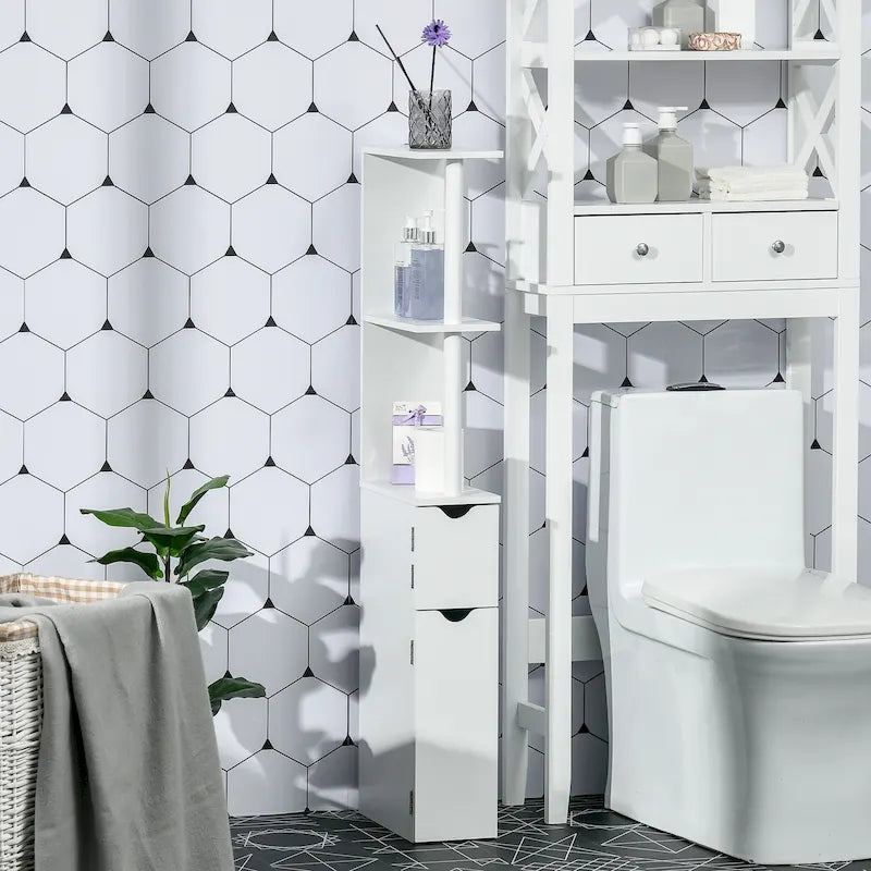 Tall Bathroom Storage Cabinet with 2 Open Shelves and 2 Door Cabinets Freestanding Linen Tower