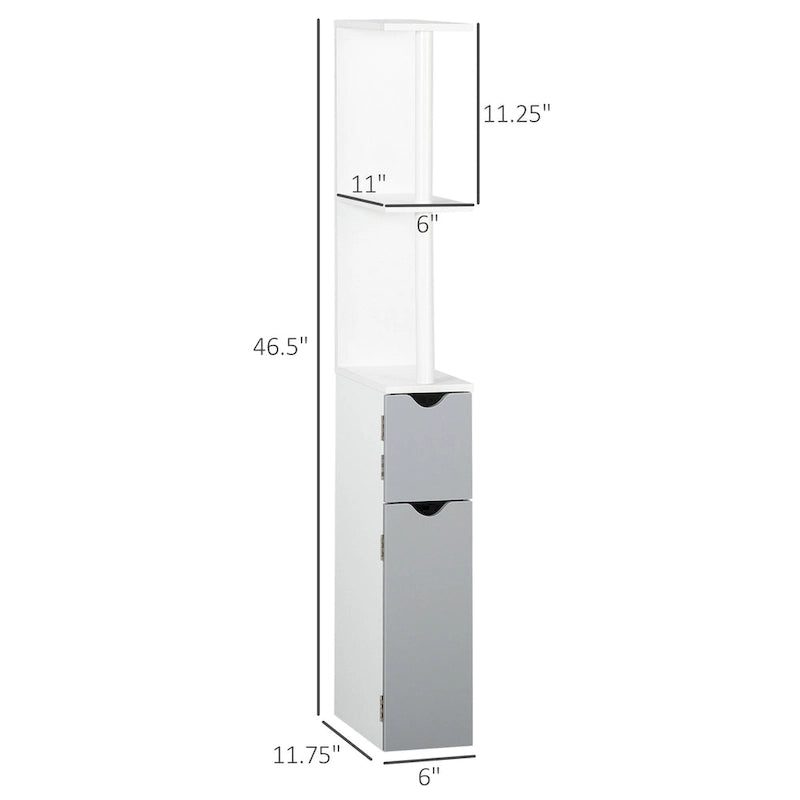 Tall Bathroom Storage Cabinet with 2 Open Shelves and 2 Door Cabinets Freestanding Linen Tower