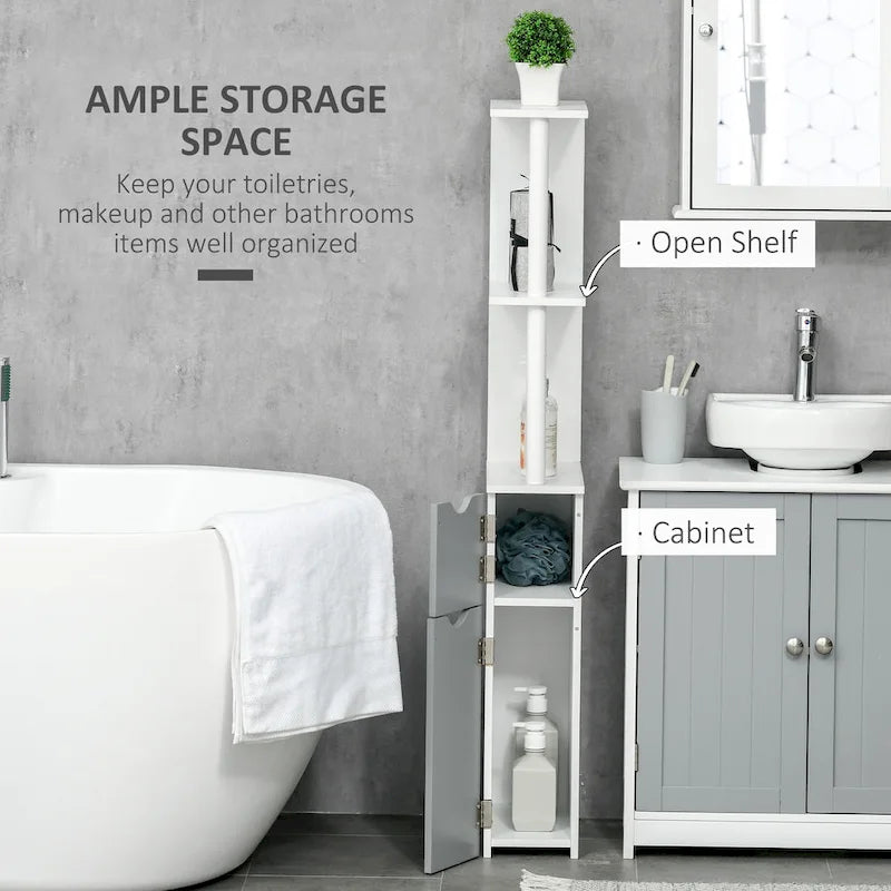 Tall Bathroom Storage Cabinet with 2 Open Shelves and 2 Door Cabinets Freestanding Linen Tower