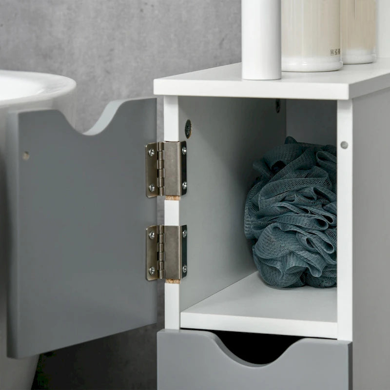Tall Bathroom Storage Cabinet with 2 Open Shelves and 2 Door Cabinets Freestanding Linen Tower