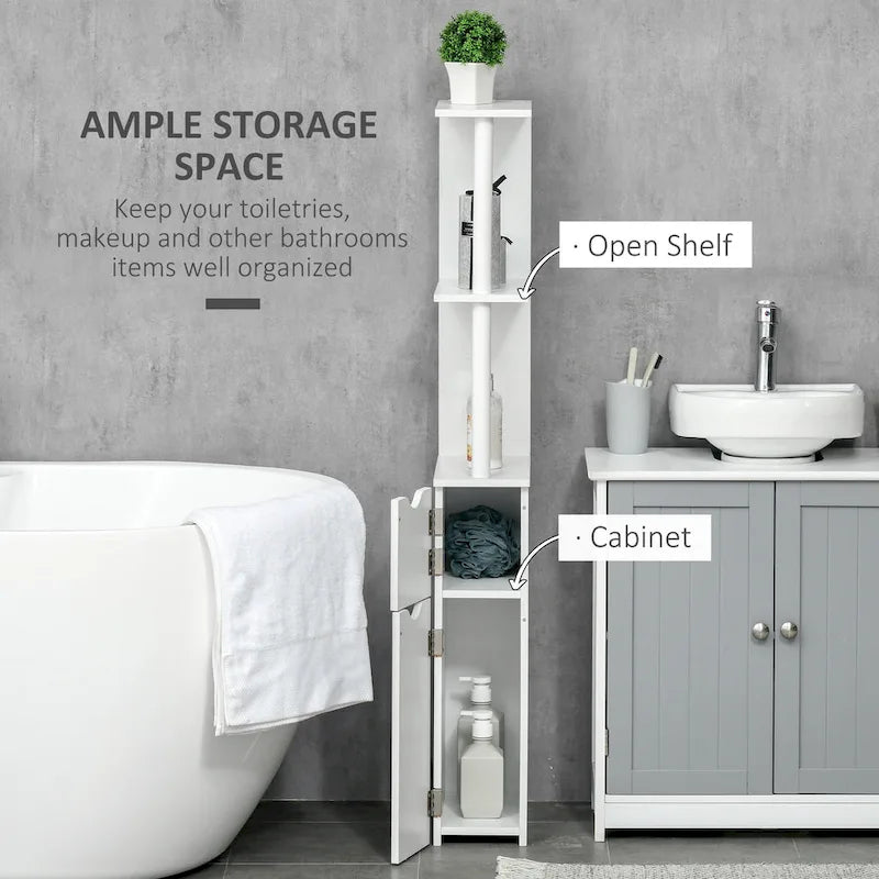 Tall Bathroom Storage Cabinet with 2 Open Shelves and 2 Door Cabinets Freestanding Linen Tower