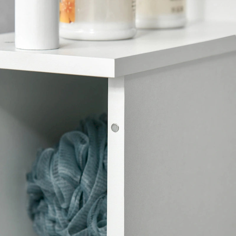 Tall Bathroom Storage Cabinet with 2 Open Shelves and 2 Door Cabinets Freestanding Linen Tower