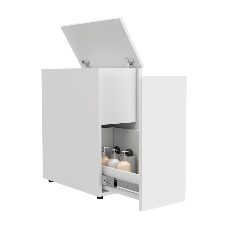Bathroom Storage Cabinet with Liftable Top and Sliding Drawer, White