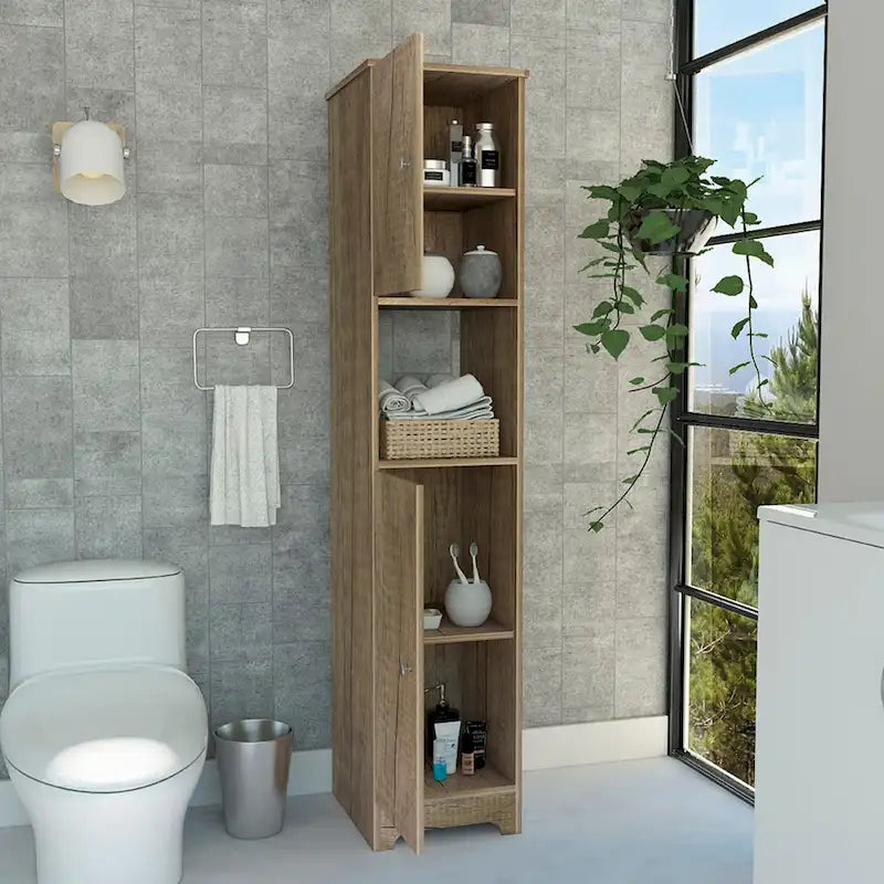 14-inch Wide Linen Cabinet with Double Doors, 4 Interior Shelves, and 2 Cabinets