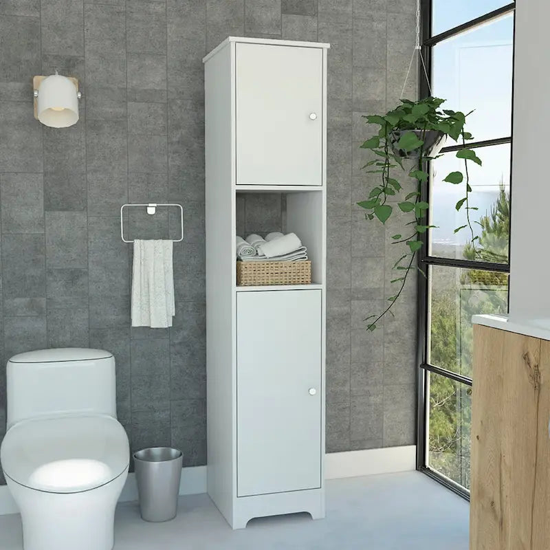 14-inch Wide Linen Cabinet with Double Doors, 4 Interior Shelves, and 2 Cabinets