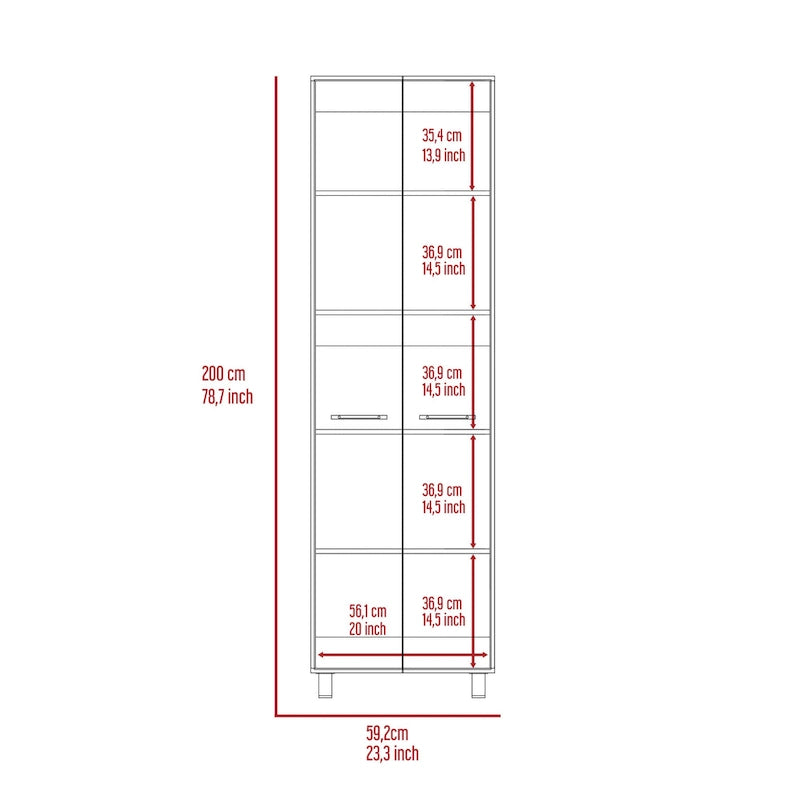 14-inch Wide Linen Cabinet with Double Doors, 4 Interior Shelves, and 2 Cabinets