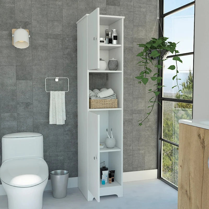 14-inch Wide Linen Cabinet with Double Doors, 4 Interior Shelves, and 2 Cabinets