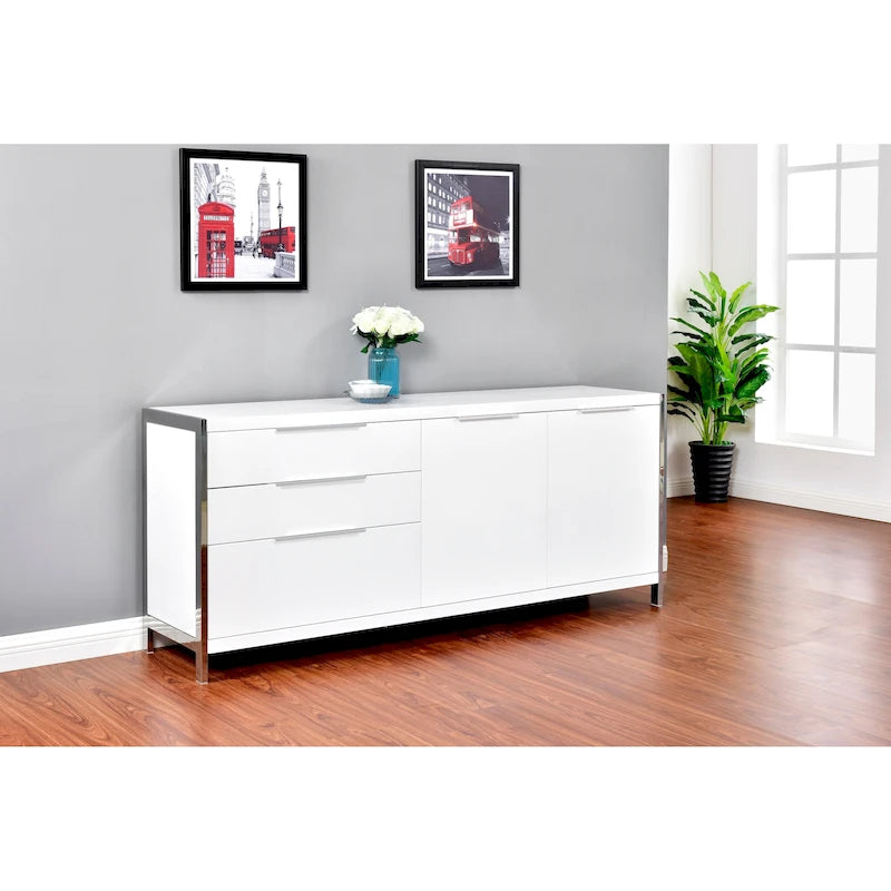Modern Lacquer 3-Drawer Cabinet with Stainless Steel Handles and Legs