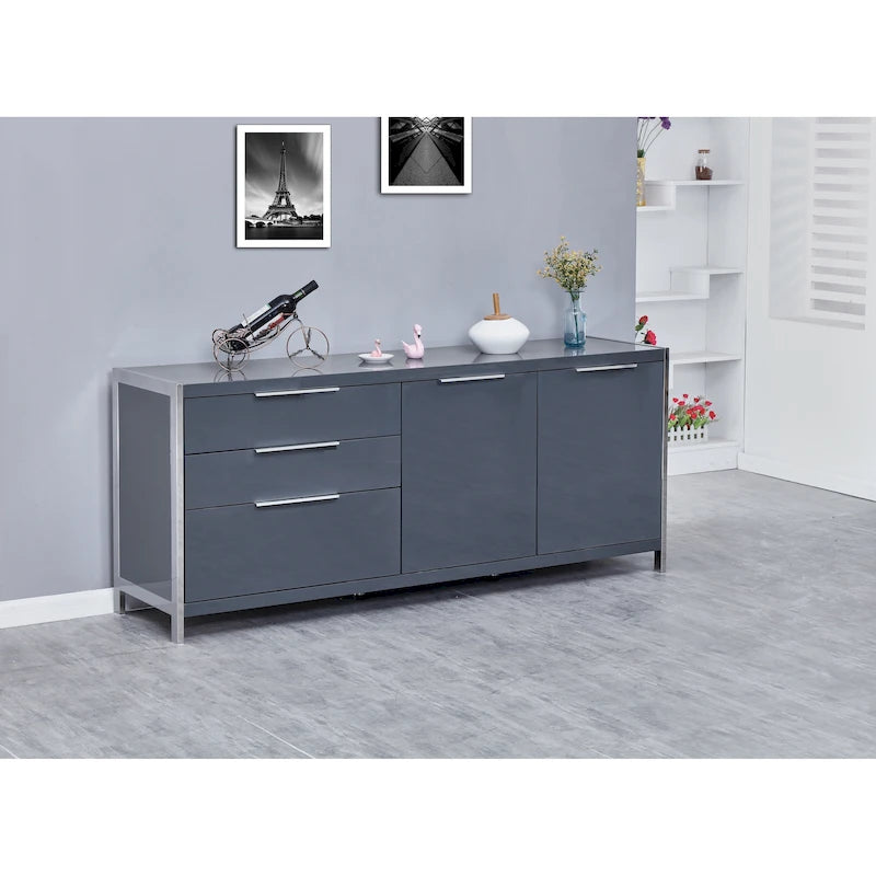 Modern Lacquer 3-Drawer Cabinet with Stainless Steel Handles and Legs