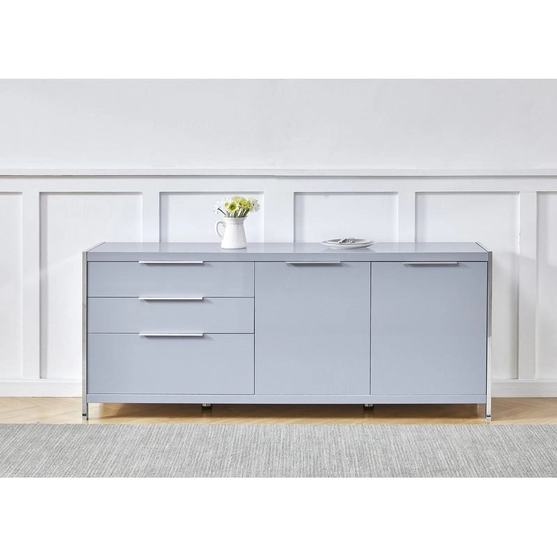 Modern Lacquer 3-Drawer Cabinet with Stainless Steel Handles and Legs