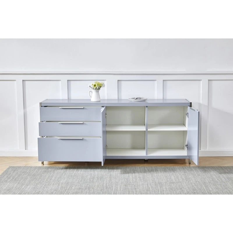 Modern Lacquer 3-Drawer Cabinet with Stainless Steel Handles and Legs