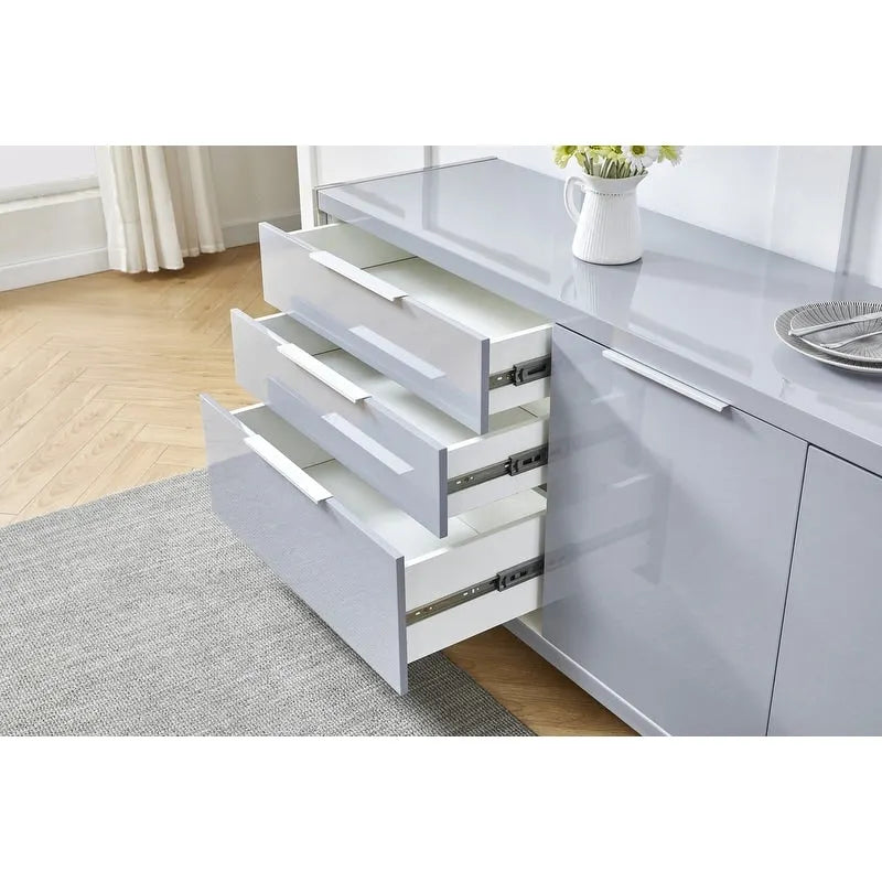 Modern Lacquer 3-Drawer Cabinet with Stainless Steel Handles and Legs