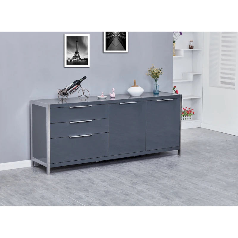 Modern Lacquer 3-Drawer Cabinet with Stainless Steel Handles and Legs