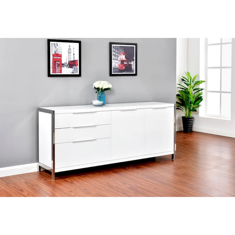 Modern Lacquer 3-Drawer Cabinet with Stainless Steel Handles and Legs