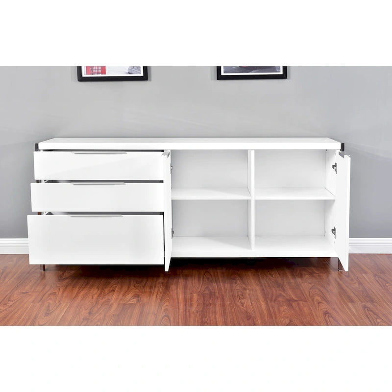 Modern Lacquer 3-Drawer Cabinet with Stainless Steel Handles and Legs