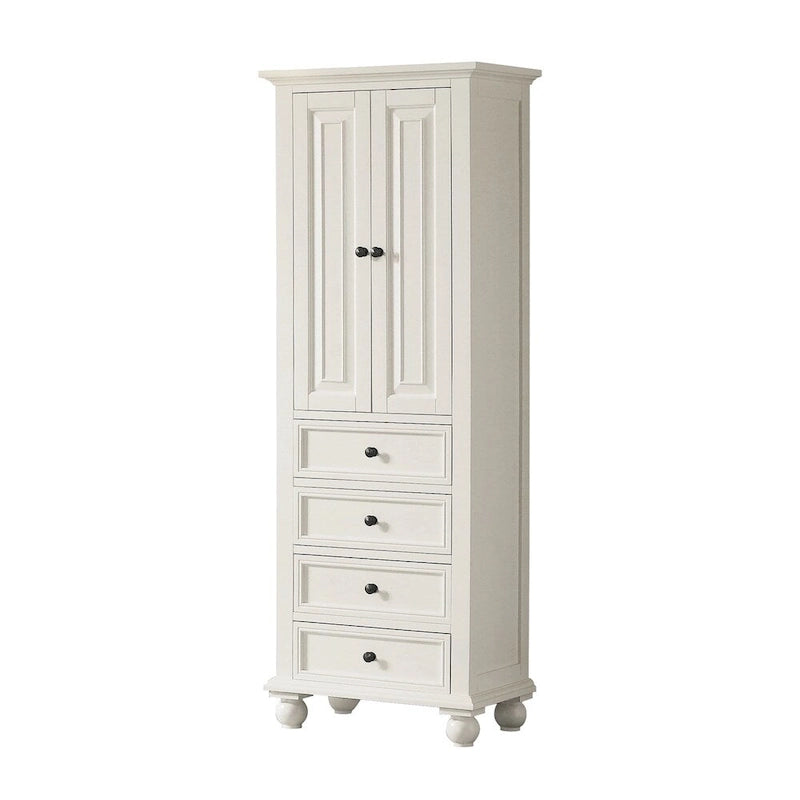 24 Inch French White Finish Tall Bathroom Linen Storage Cabinet 24W x 68H