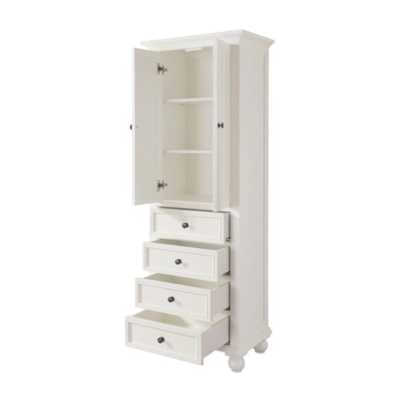 24 Inch French White Finish Tall Bathroom Linen Storage Cabinet 24W x 68H