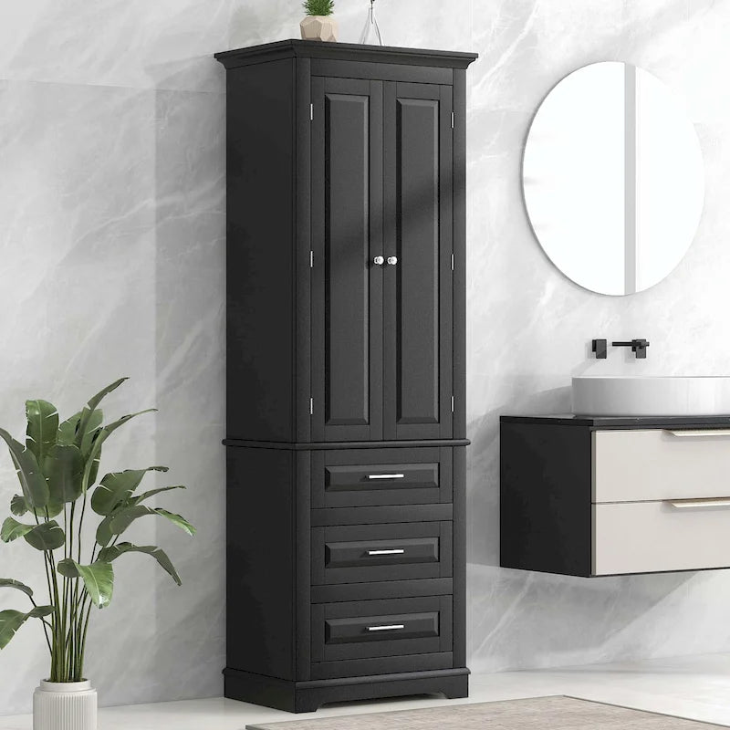 Bathroom Tall Storage Cabinet with Three Drawers
