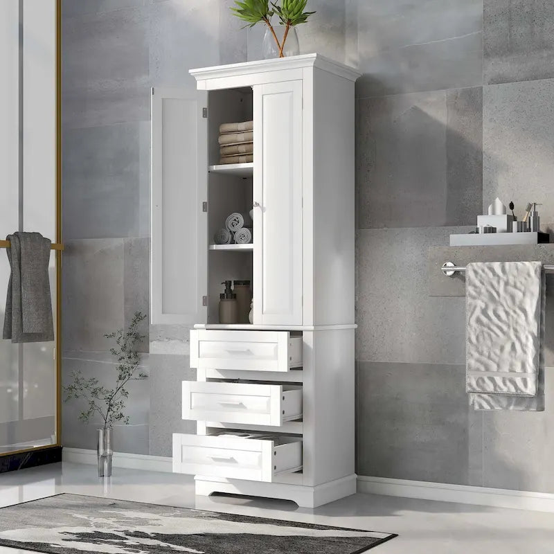 Bathroom Tall Storage Cabinet with Three Drawers