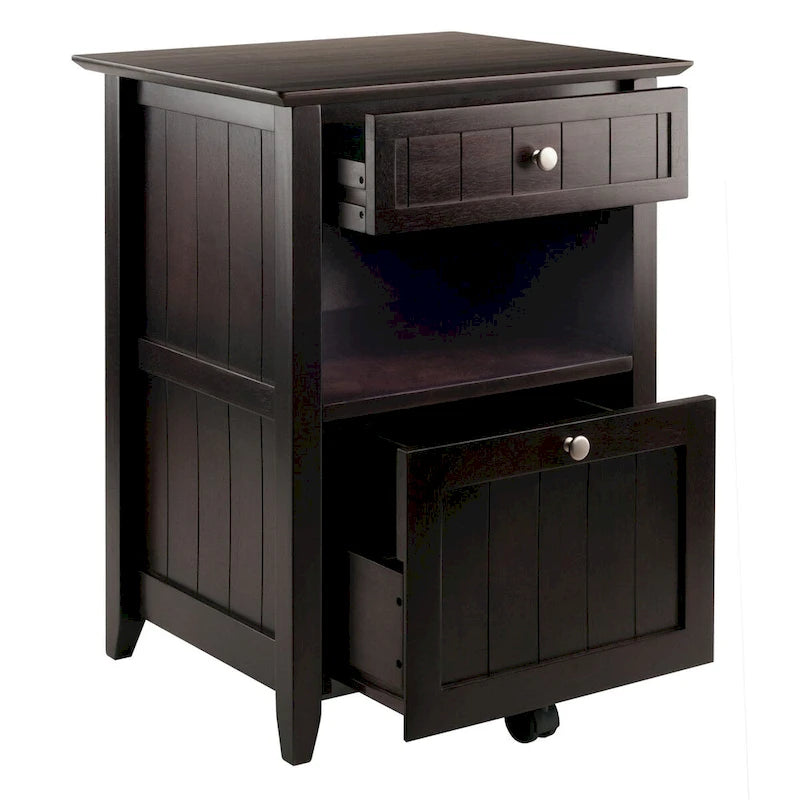 Lateral File Cabinet Coffee Finish with Wainscoting Panels and Tapered Legs