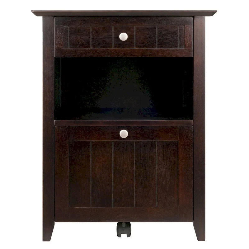 Lateral File Cabinet Coffee Finish with Wainscoting Panels and Tapered Legs