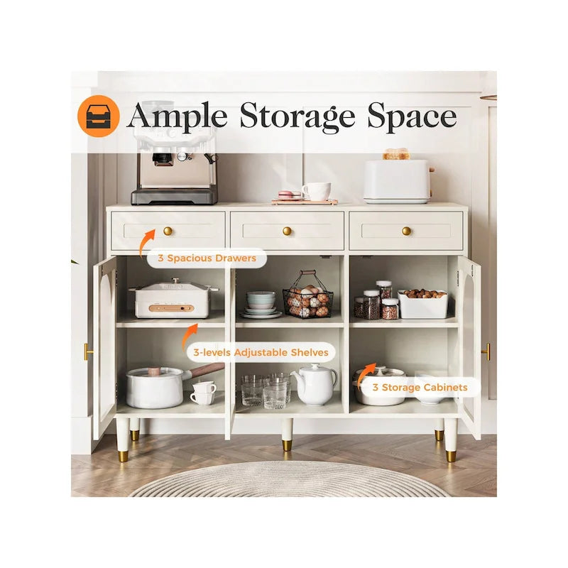 47.2" Wide 3-Drawer Sideboard Buffet with Acrylic Door and Adjustable Shelves