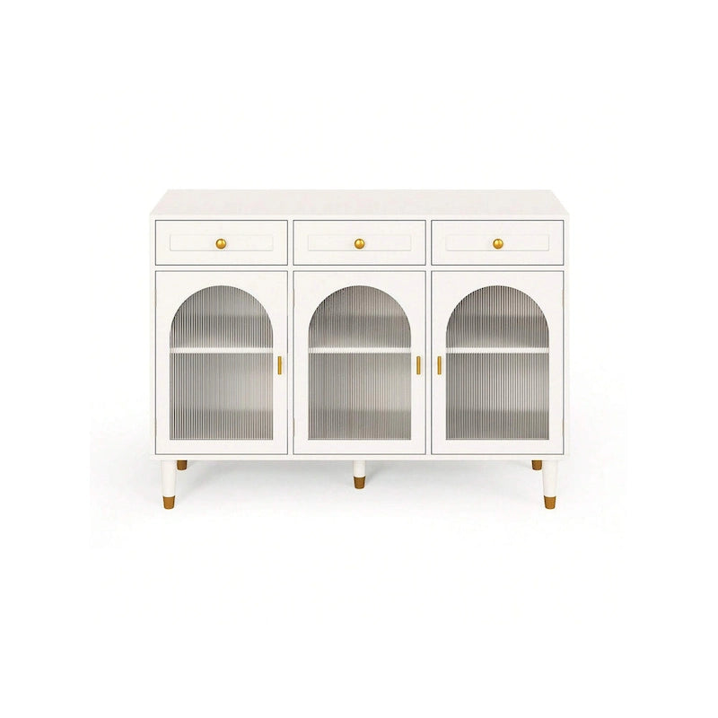 47.2" Wide 3-Drawer Sideboard Buffet with Acrylic Door and Adjustable Shelves