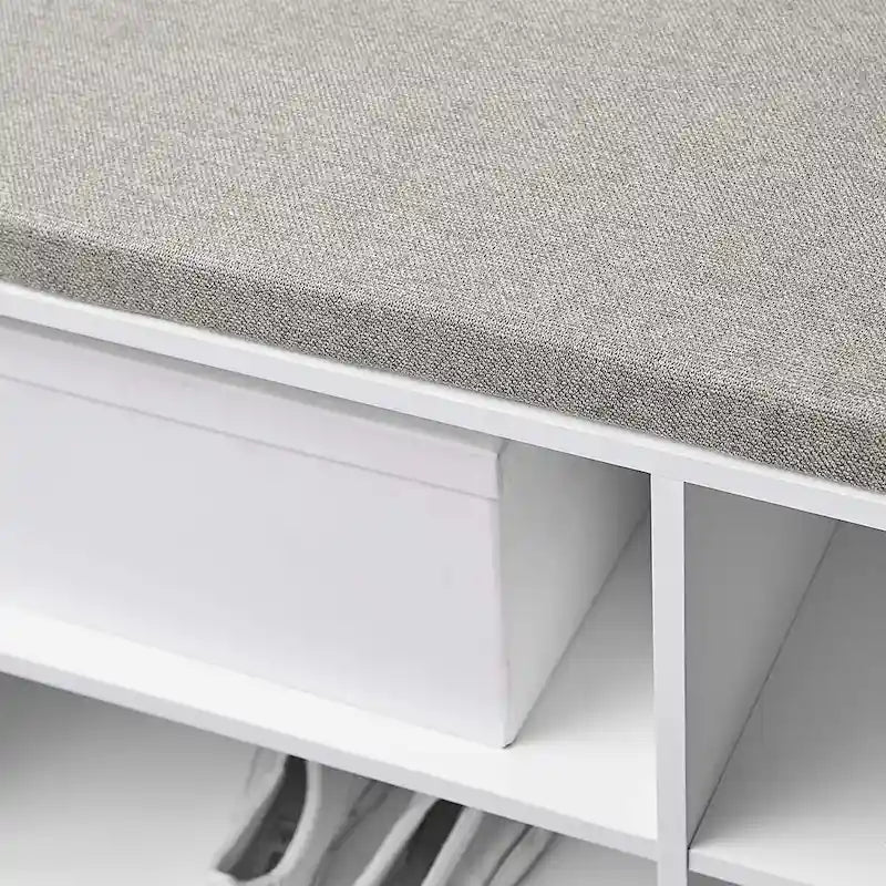 Double Seater Storage Bench with Top Cushion - White