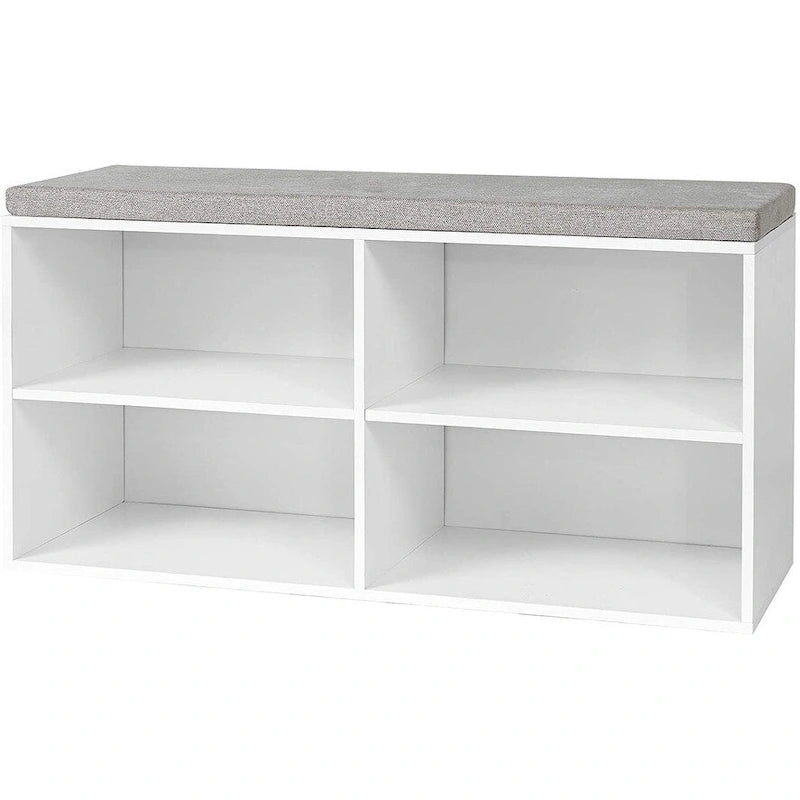 Double Seater Storage Bench with Top Cushion - White
