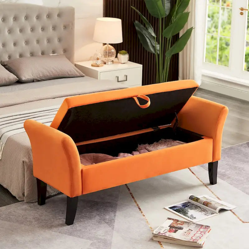51.5" Velvet Storage Bench with Tufted Seat and Wooden Legs