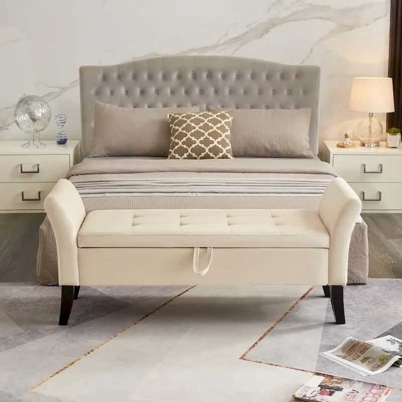 51.5" Velvet Storage Bench with Tufted Seat and Wooden Legs
