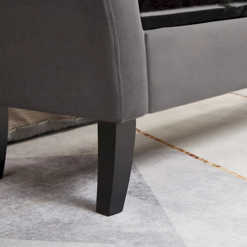 51.5" Velvet Storage Bench with Tufted Seat and Wooden Legs