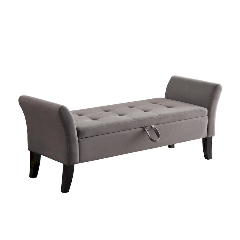 51.5" Velvet Storage Bench with Tufted Seat and Wooden Legs