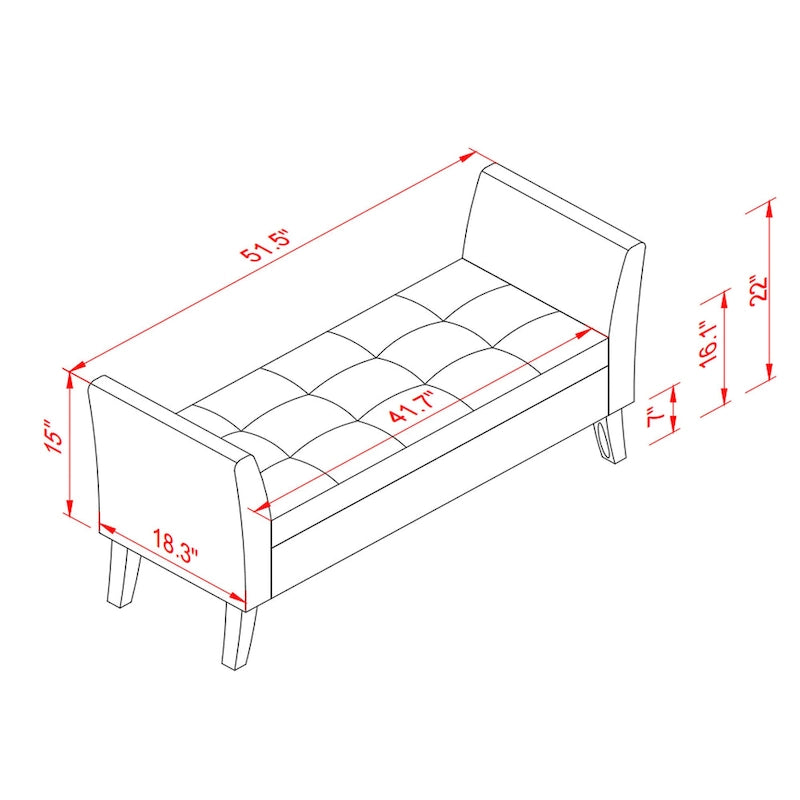 51.5" Velvet Storage Bench with Tufted Seat and Wooden Legs