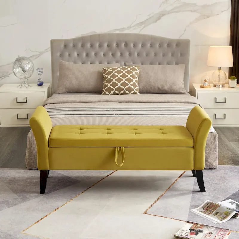 51.5" Velvet Storage Bench with Tufted Seat and Wooden Legs