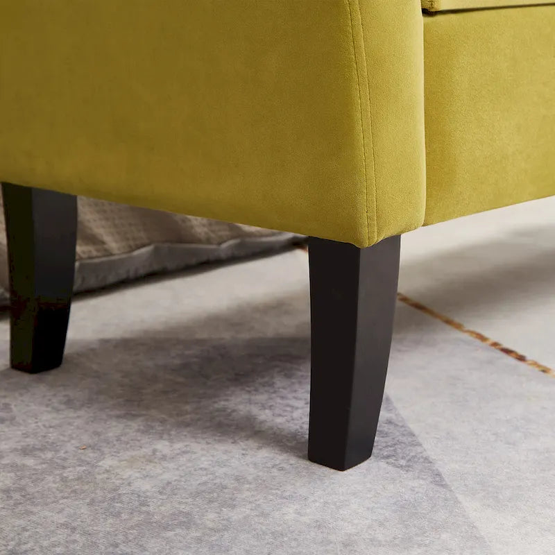 51.5" Velvet Storage Bench with Tufted Seat and Wooden Legs