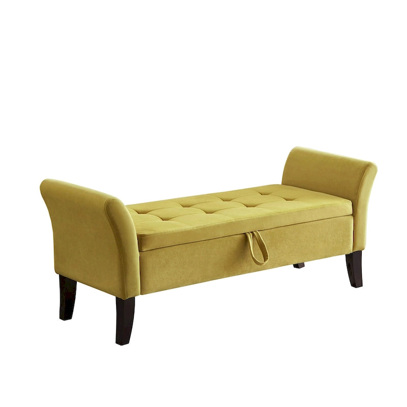 51.5" Velvet Storage Bench with Tufted Seat and Wooden Legs