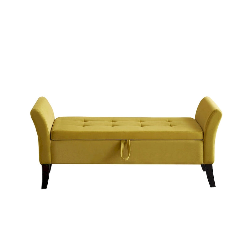 51.5" Velvet Storage Bench with Tufted Seat and Wooden Legs
