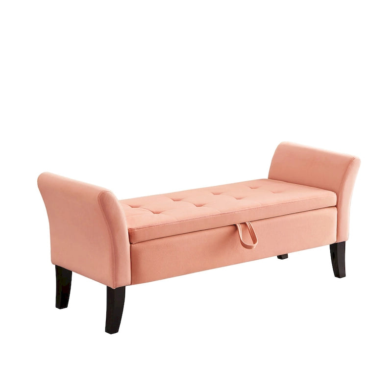 51.5" Velvet Storage Bench with Tufted Seat and Wooden Legs