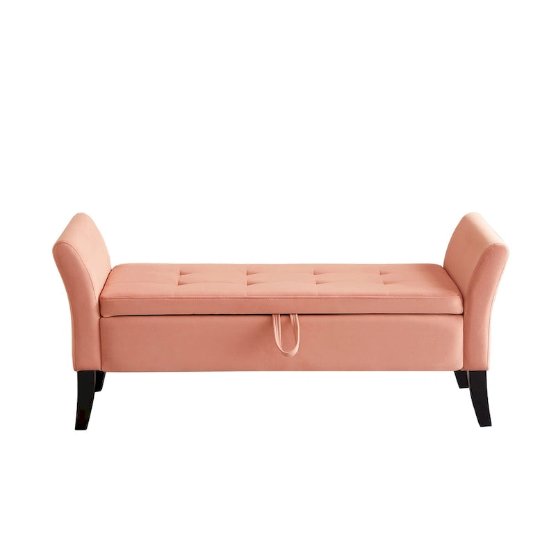 51.5" Velvet Storage Bench with Tufted Seat and Wooden Legs