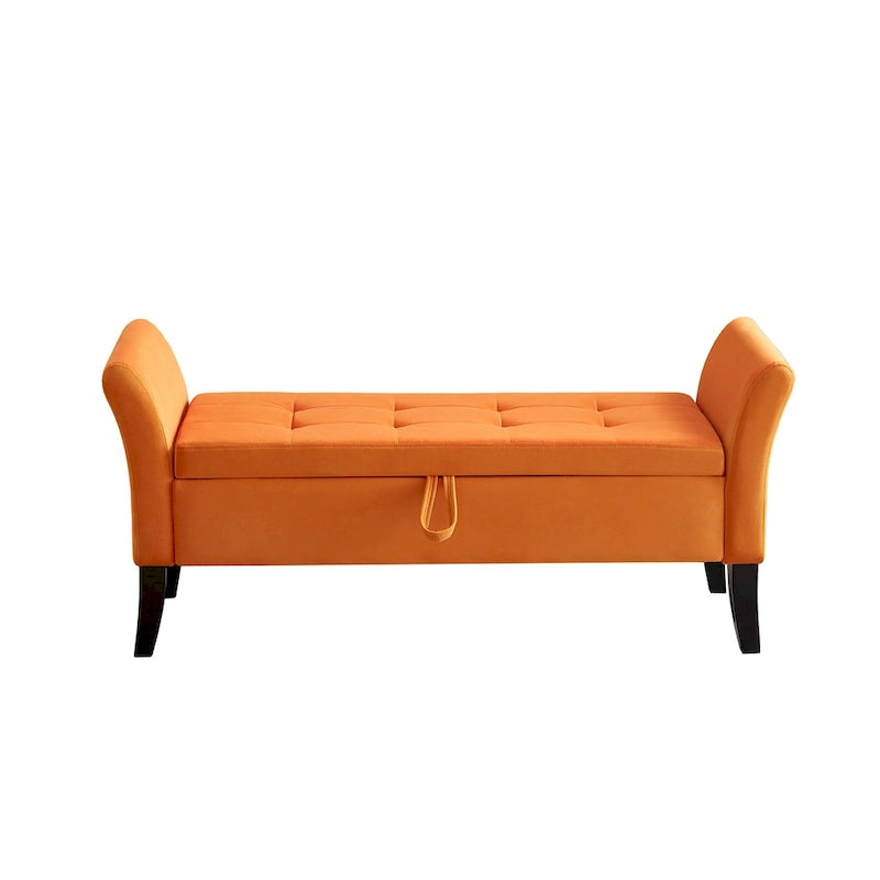 51.5" Velvet Storage Bench with Tufted Seat and Wooden Legs