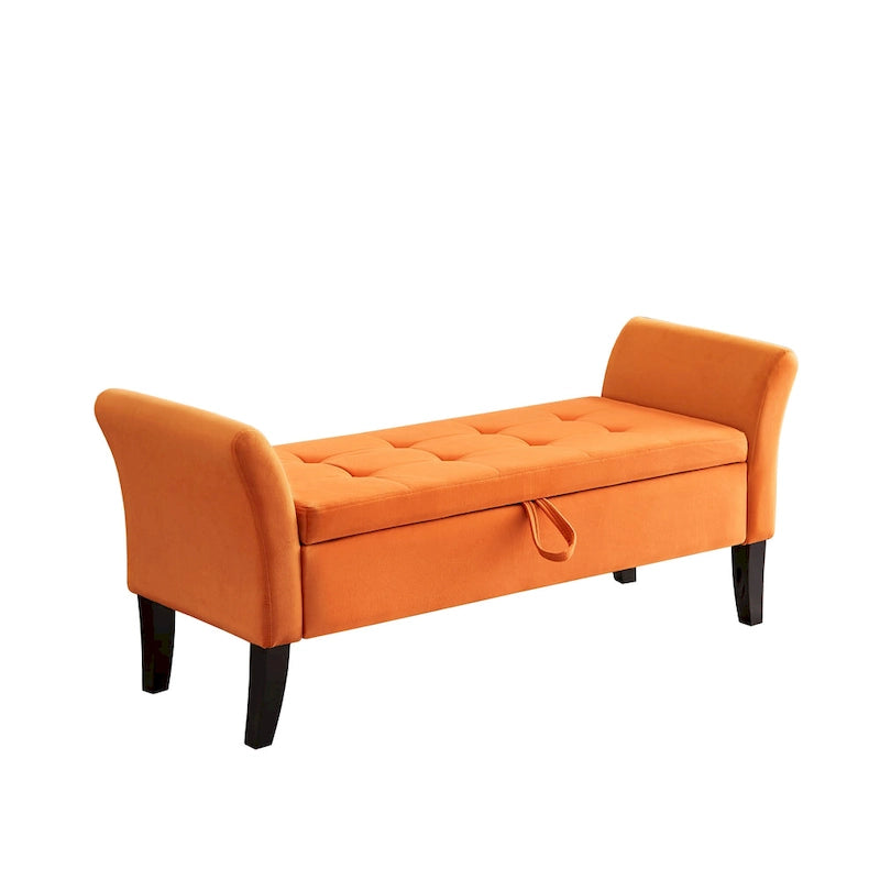 51.5" Velvet Storage Bench with Tufted Seat and Wooden Legs