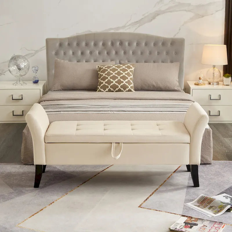 51.5" Velvet Storage Bench with Tufted Seat and Wooden Legs