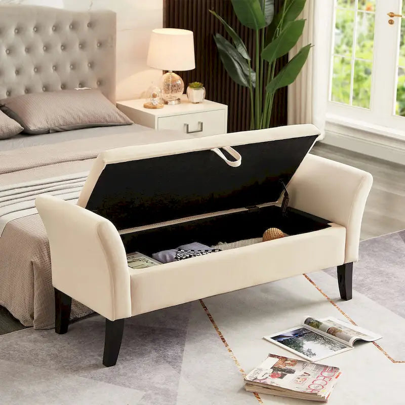 51.5" Velvet Storage Bench with Tufted Seat and Wooden Legs