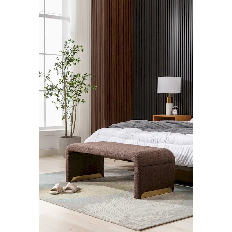 Boucle Fabric Ottoman Footstool Bedroom Bench Shoe Bench With Gold Metal Legs
